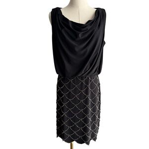 Sexy Draped Cocktail Dress Sz 10 Black Beaded Skirt Sleeveless Party Stretch EUC